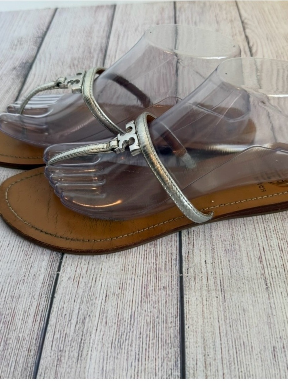 Tory Burch Silver T-Strap Sandals 9 - Picture 3 of 7